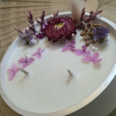 Bougie Bouquet de nacre – Contenant en Plâtre à Effet Perlé - Bougie artisanale Bougies Fleuries faite main en Sud-Gironde (2)