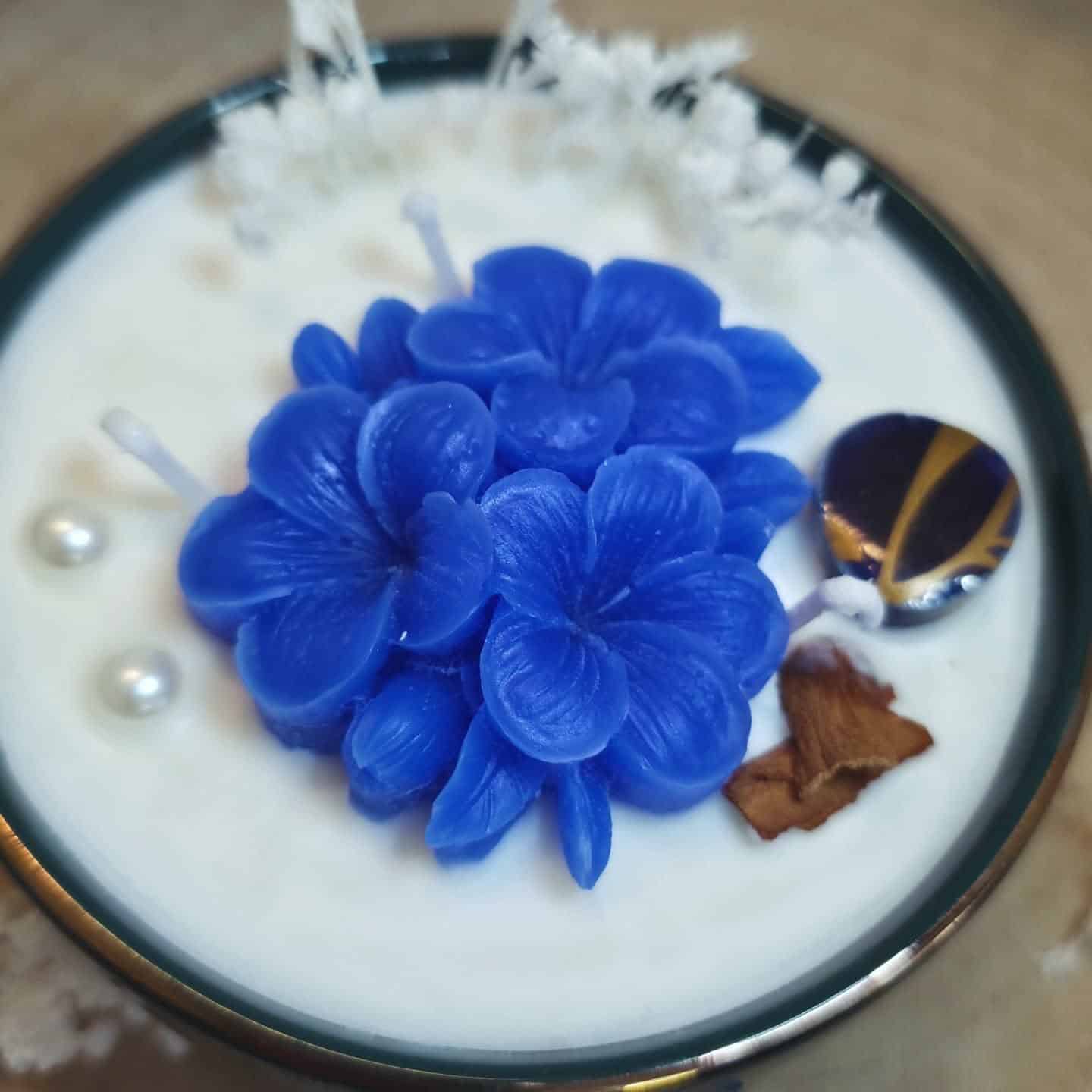 Bougie Bijou Éclosion Florale Bleue & Or (2)