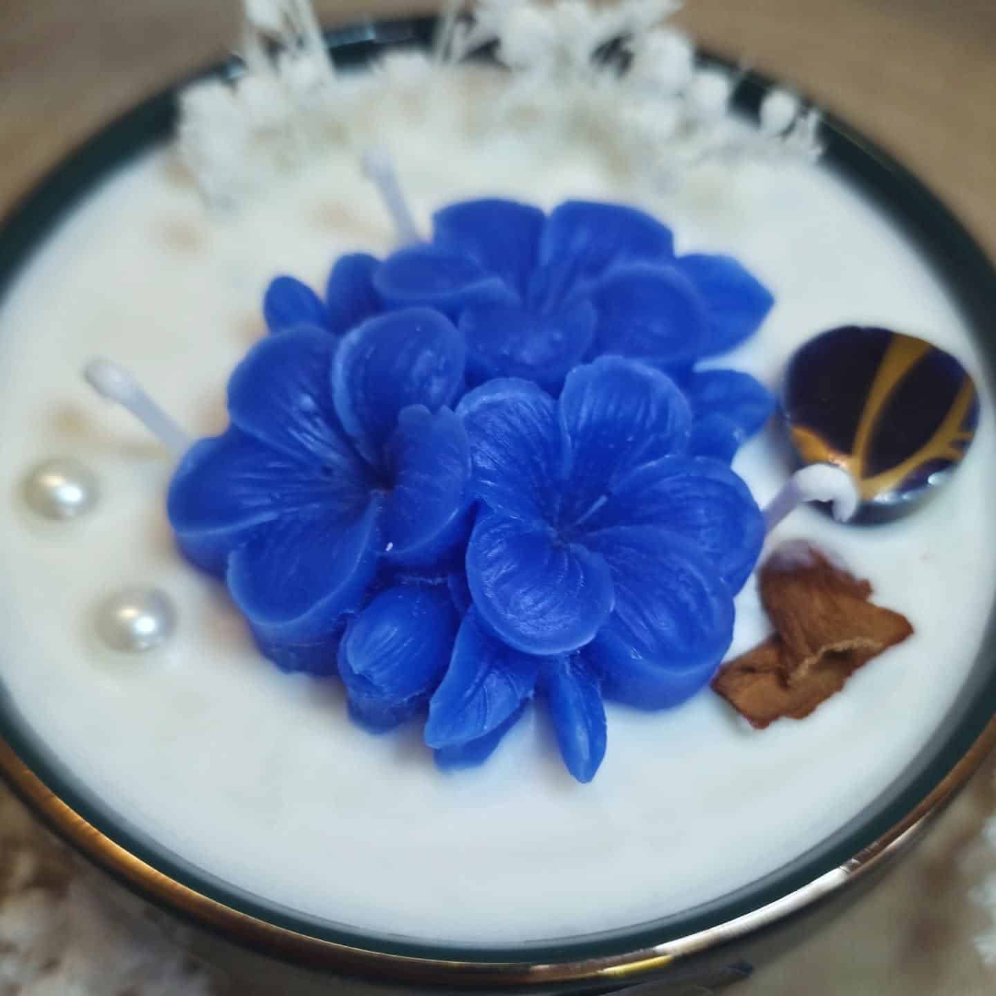 Bougie Bijou Éclosion Florale Bleue & Or (3)
