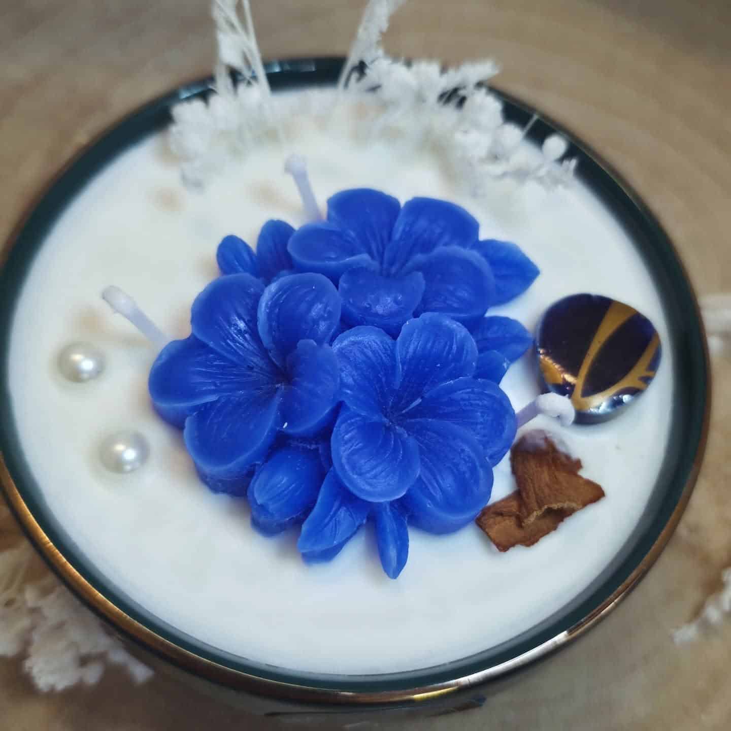 Bougie Bijou Éclosion Florale Bleue & Or (4)