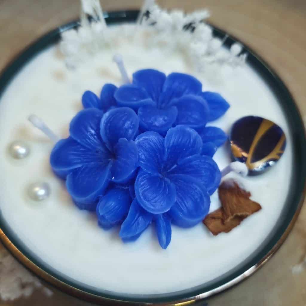 Bougie Bijou Éclosion Florale Bleue & Or